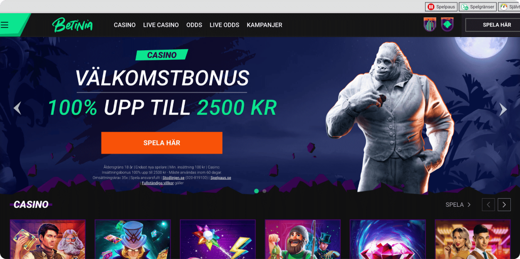 Betinia Casino Startsida