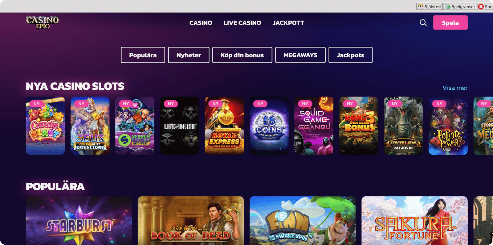 Casino Epic Spelutbud
