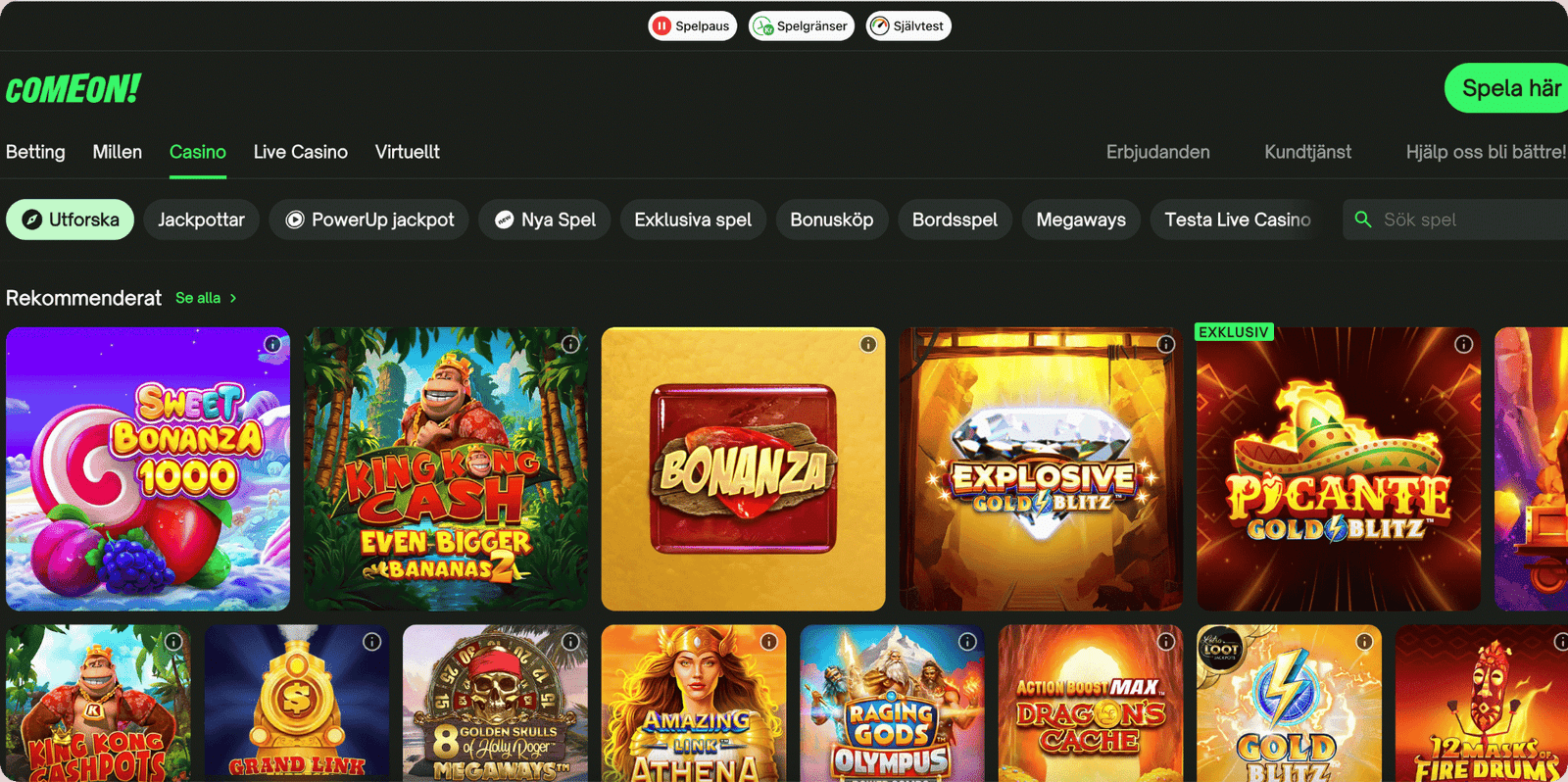 ComeOn Casino Spelutbud
