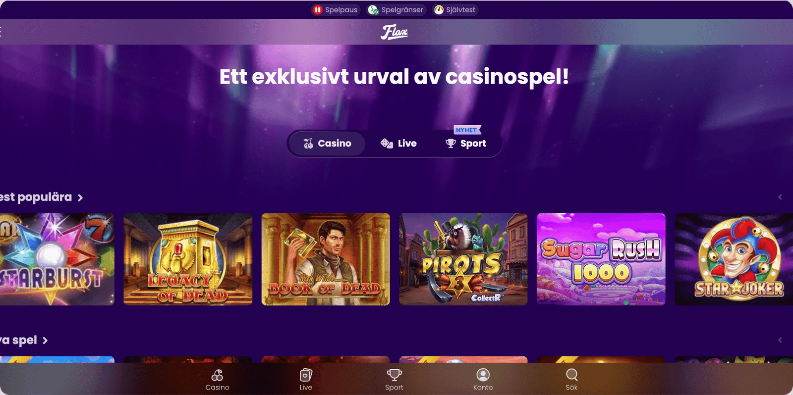 Flax Casino Startsida