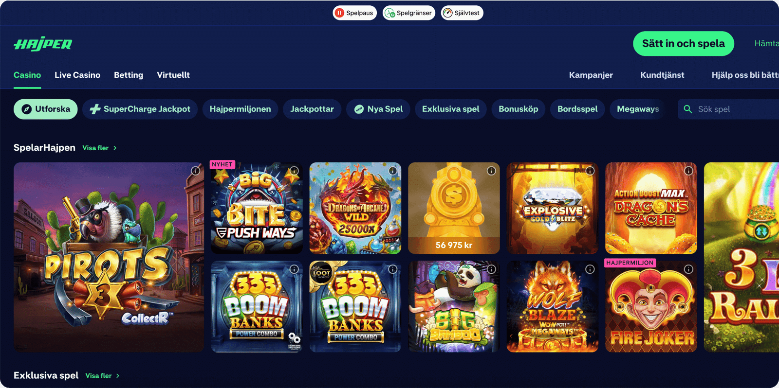 Hajper Casino Spelutbud