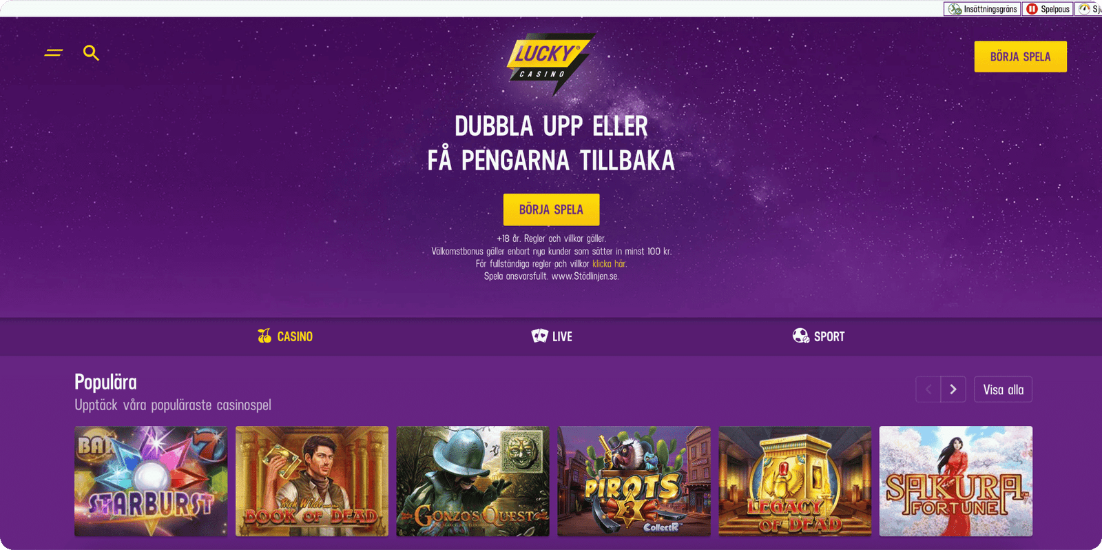 Lucky Casino Startsida