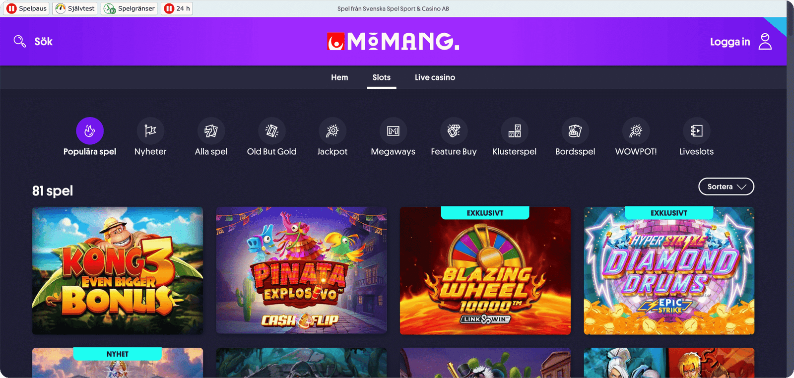 Momang Casino Spelutbud