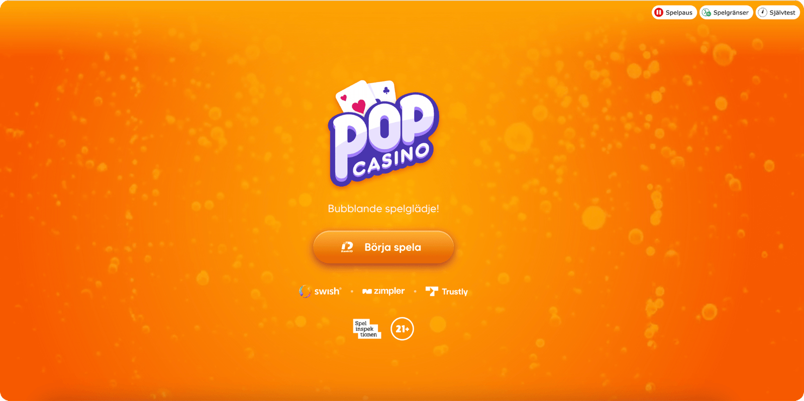 Pop Casino Startsida