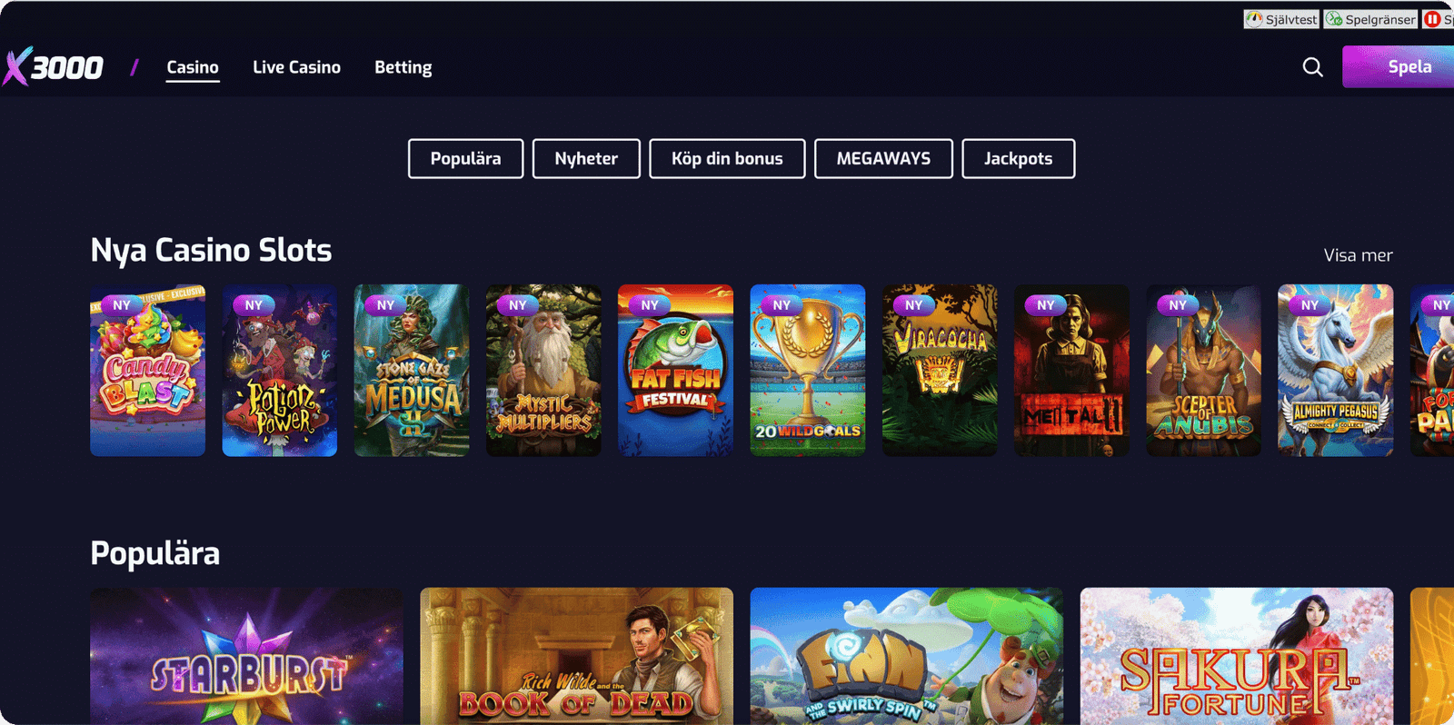 X3000 Casino Spelutbud