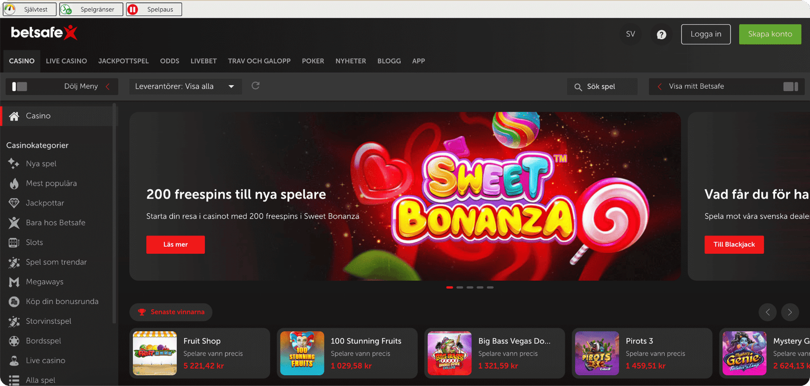 Betsafe Casino utbud