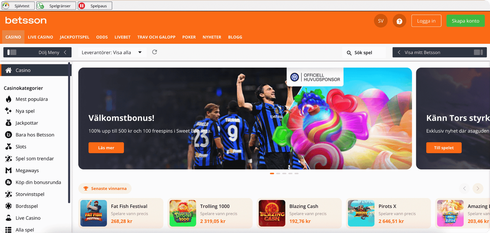 Betsson Casino utbud