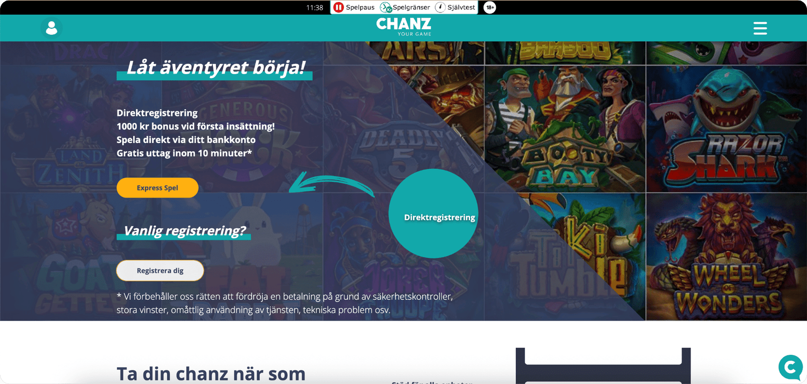 Chanz Casino Startsida