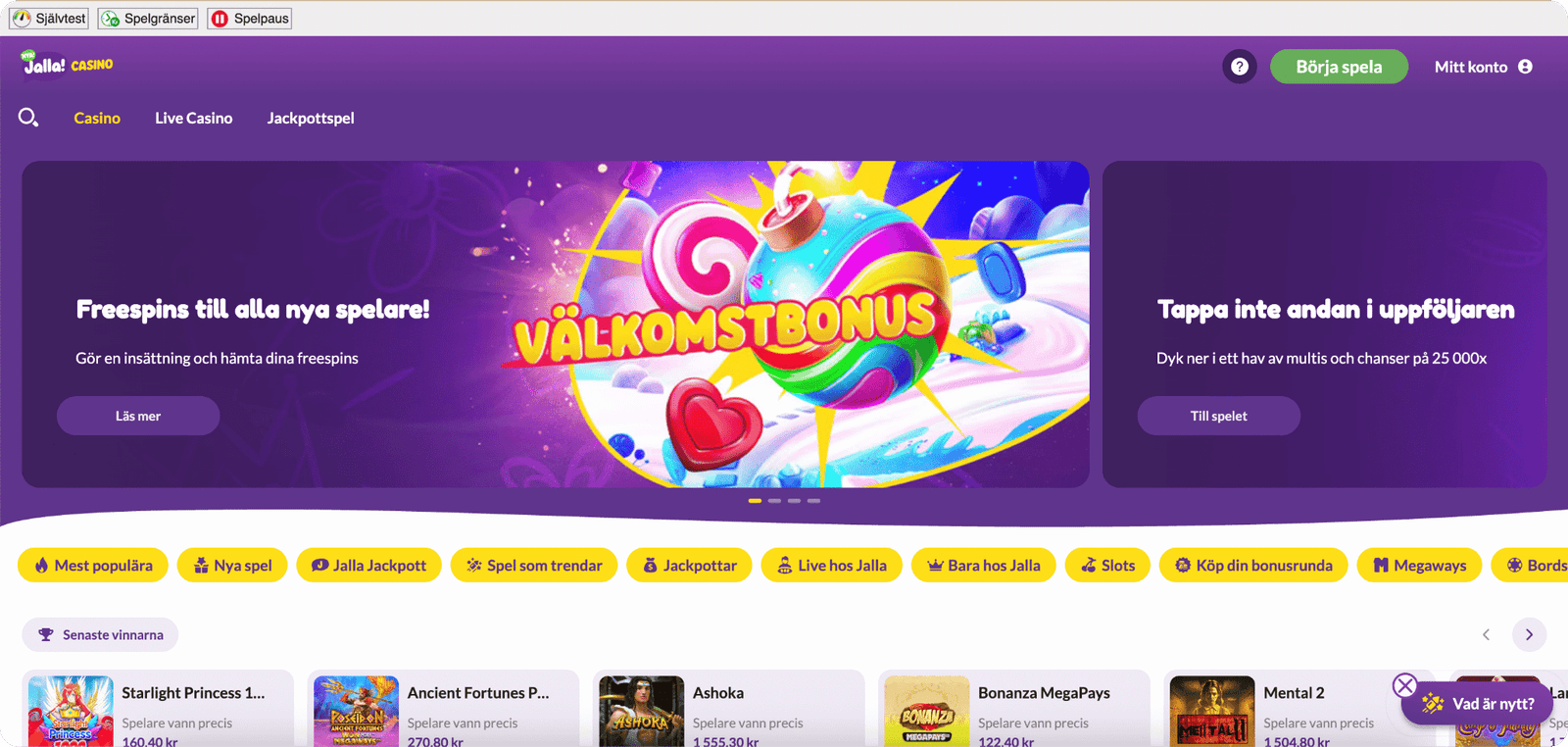 Jalla Casino Spelutbud
