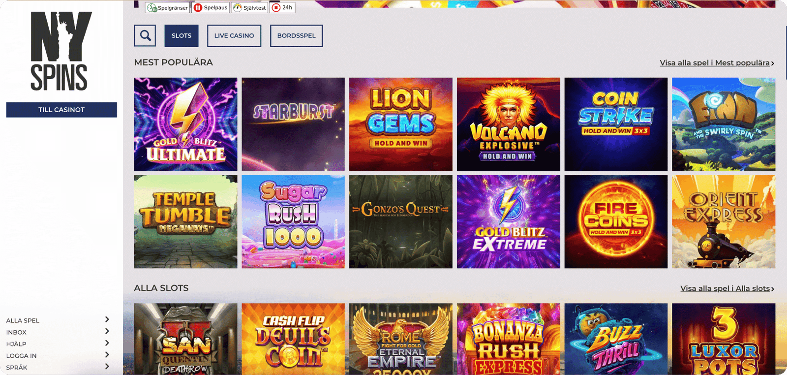 NYspins Casino Spelutbud