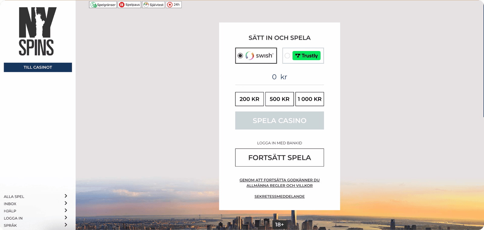 NYspins Casino Startsida