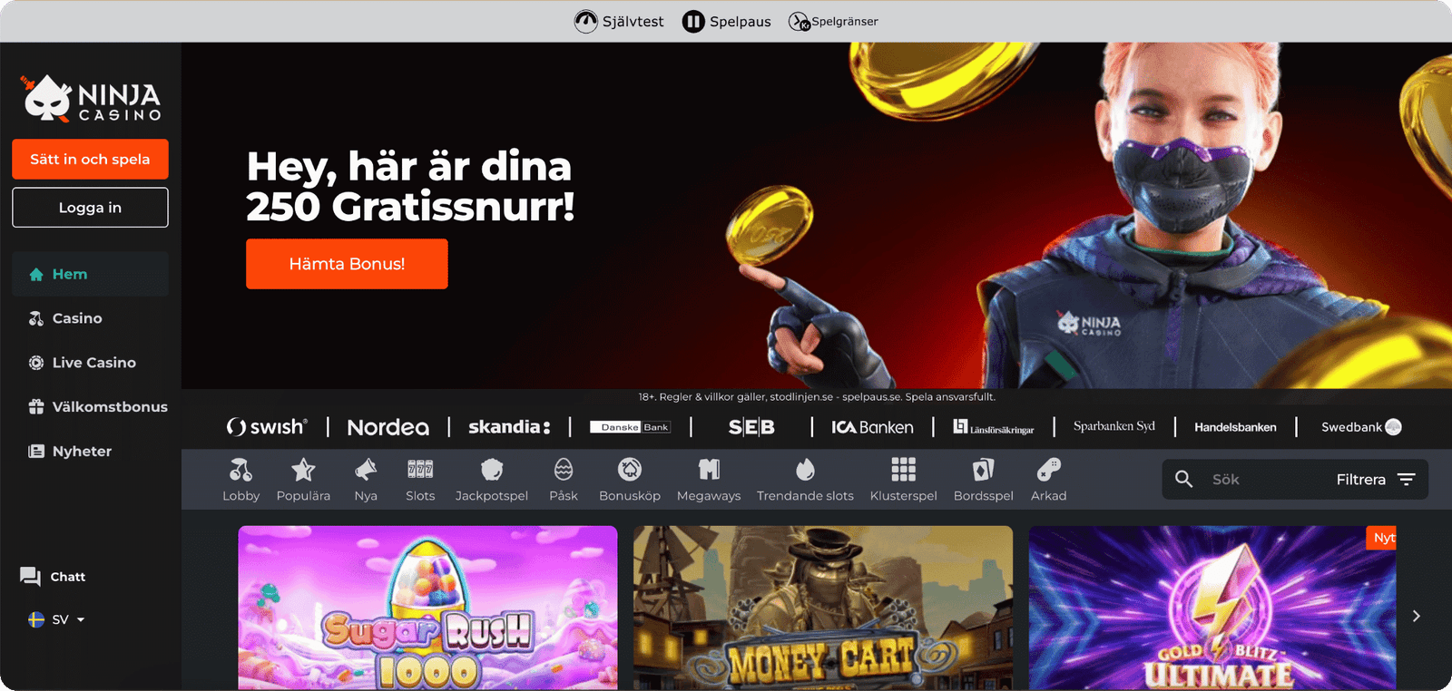 Ninja Casino Startsida