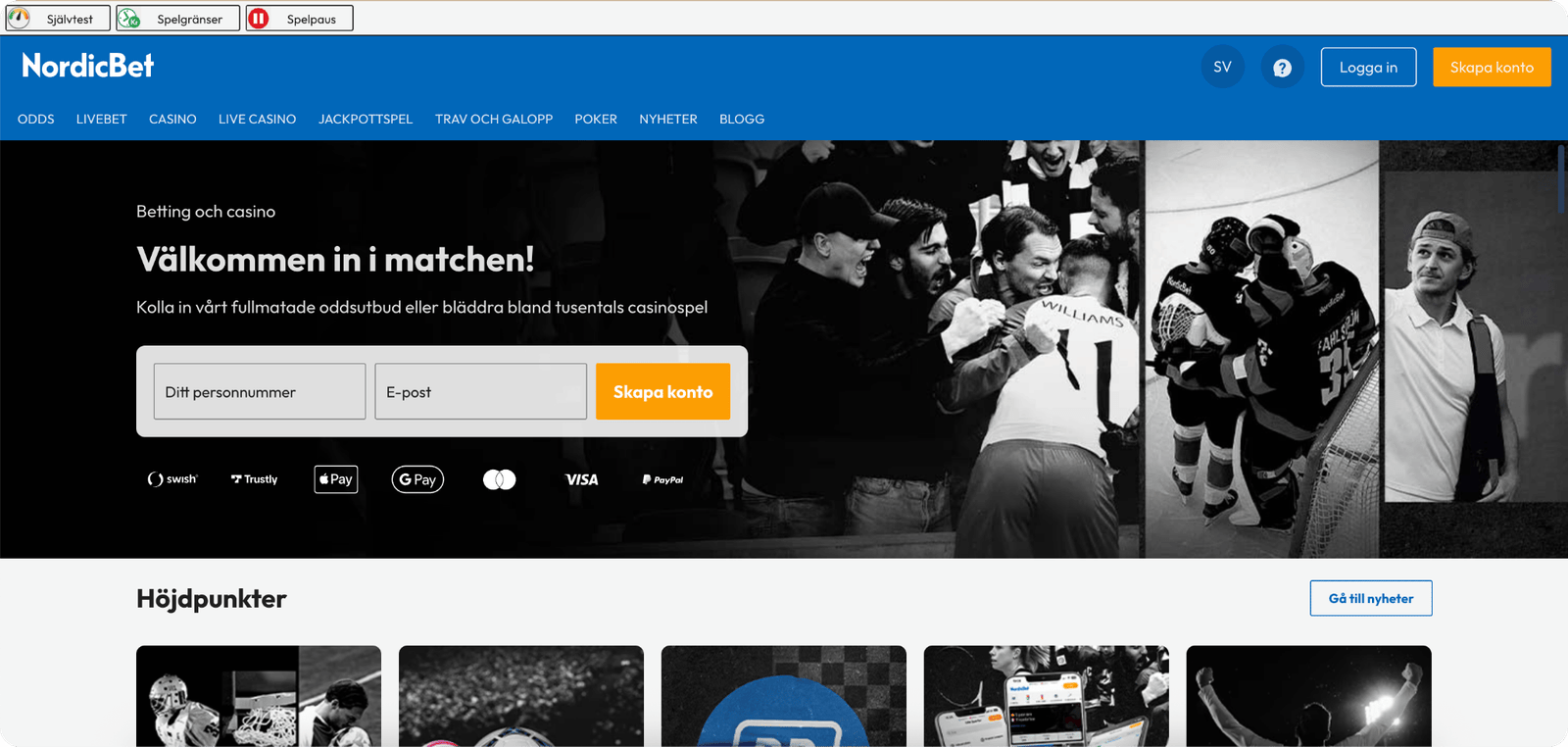 NordicBet Startsida