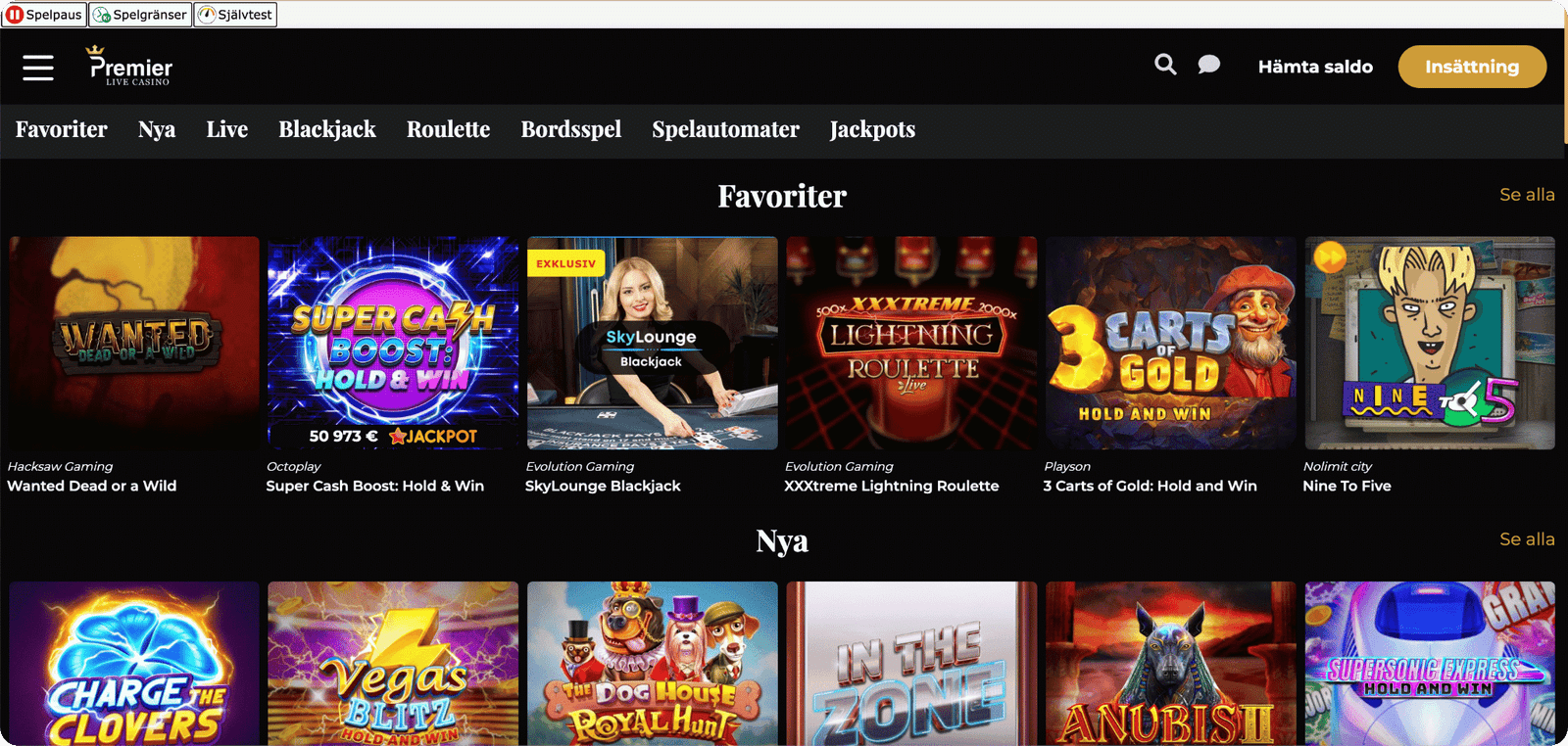 Premier Live Casino Startsida