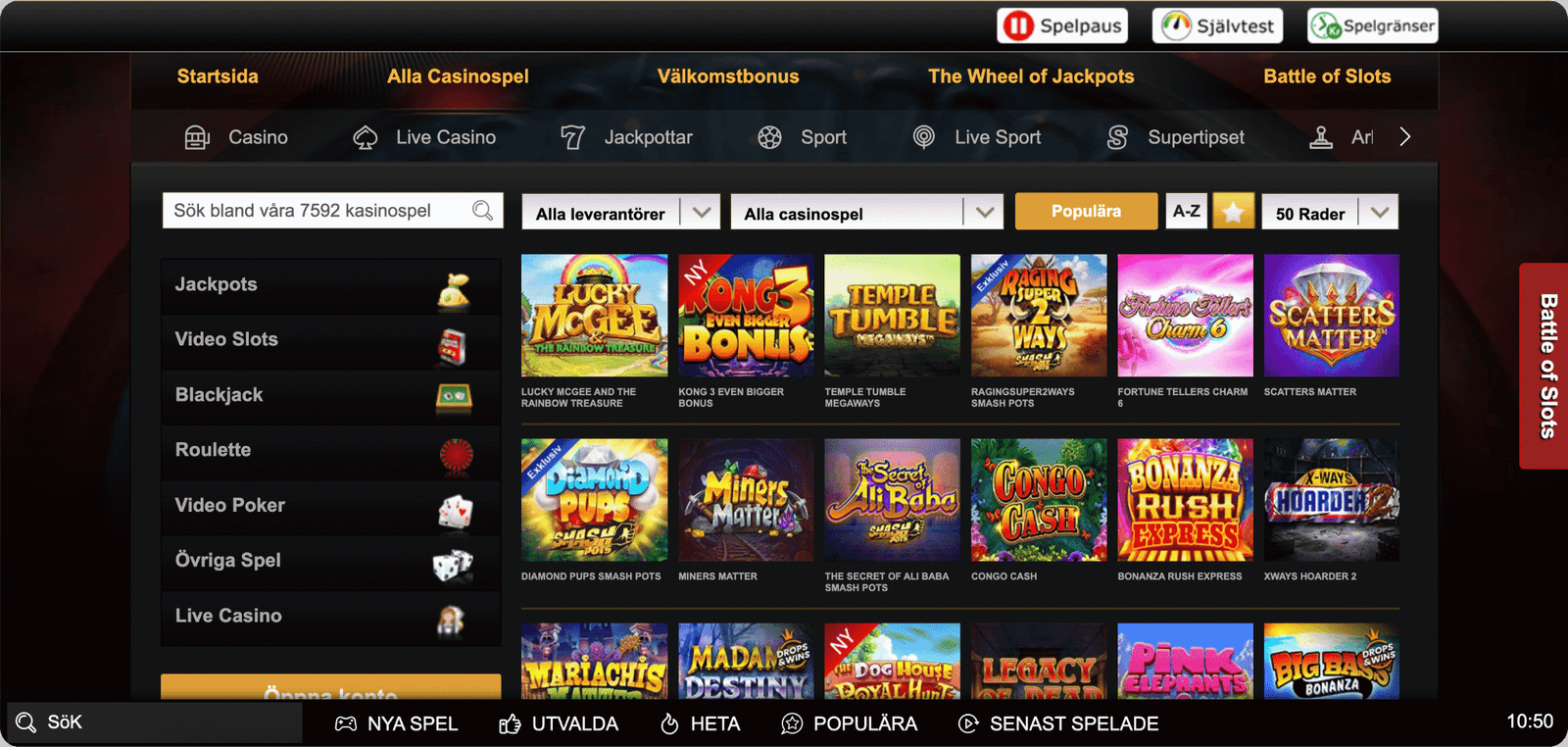 Videoslots Casino Spelutbud
