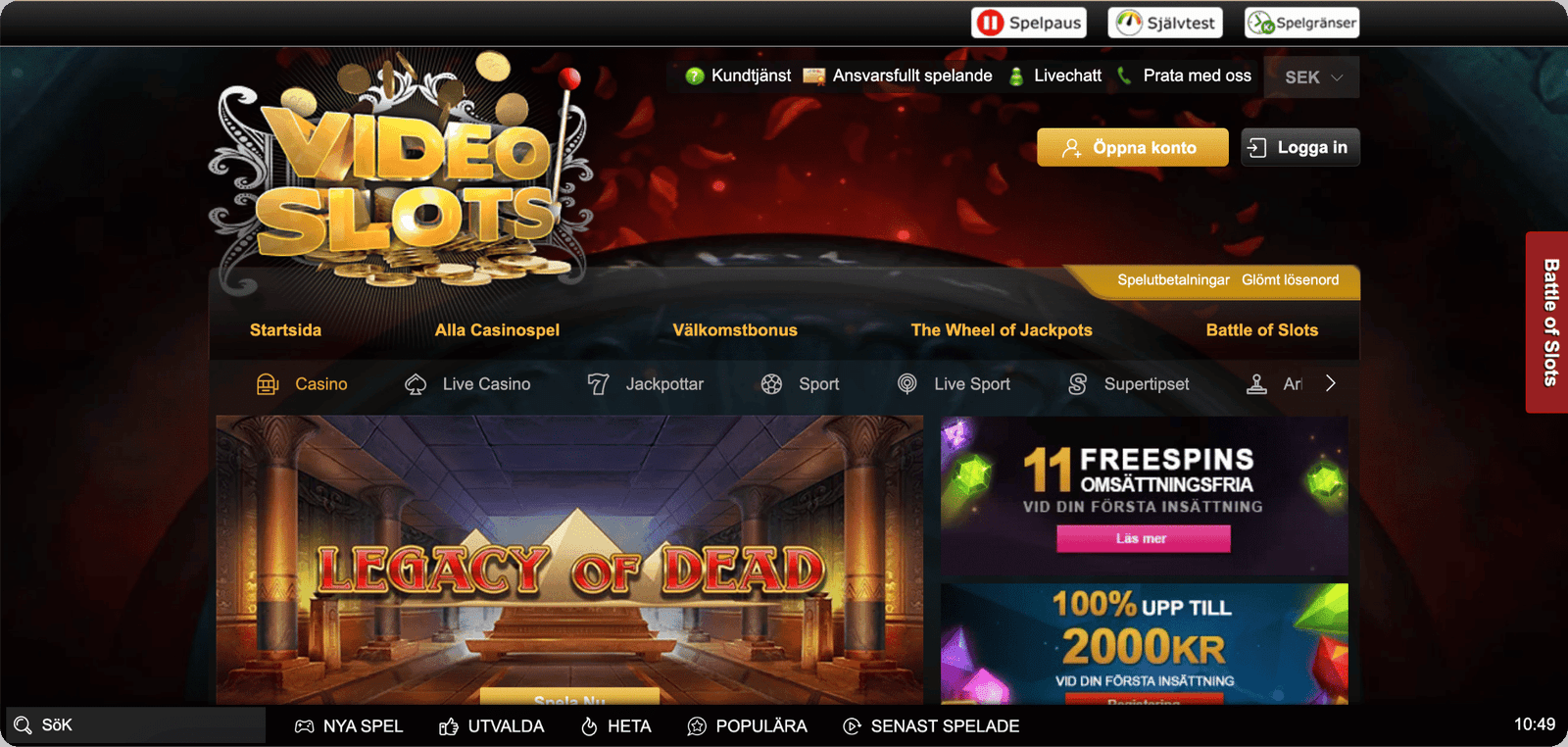 Videoslots Casino Startsida